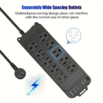 10-Outlet Flat Plug Power Strip with 6 USB Ports (2 USB-C)